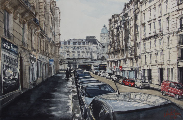 Painting titled "parigi-rue-abel-acq…" by Luca Pellizzari, Original Artwork, Watercolor