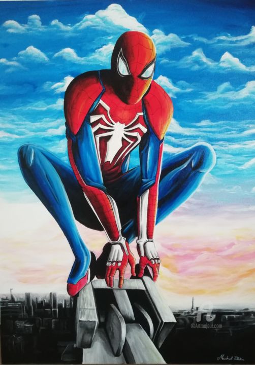 Peinture intitulée "Spider-man" par Mickael Pelletier (Mickael's portaits), Œuvre d'art originale, Acrylique