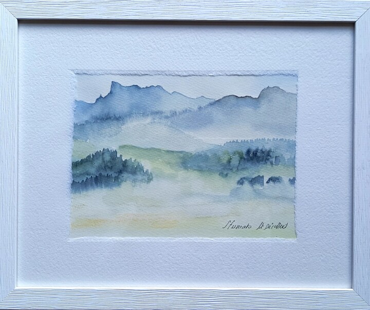 Painting titled "Clair matin" by Marianne Décotterd, Original Artwork, Watercolor Mounted on Wood Stretcher frame