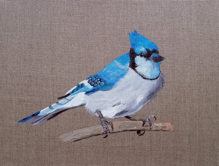 Картина под названием "geai bleu" - Pen, Подлинное произведение искусства, Масло Установлен на Деревянная рама для носилок
