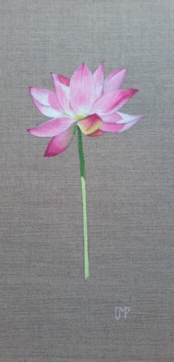 Painting titled "fleur de lotus" by Pen, Original Artwork, Oil Mounted on Wood Stretcher frame