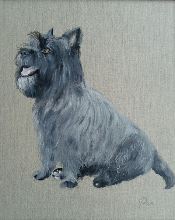 Painting titled "cairn terrier" by Pen, Original Artwork, Oil Mounted on Wood Stretcher frame