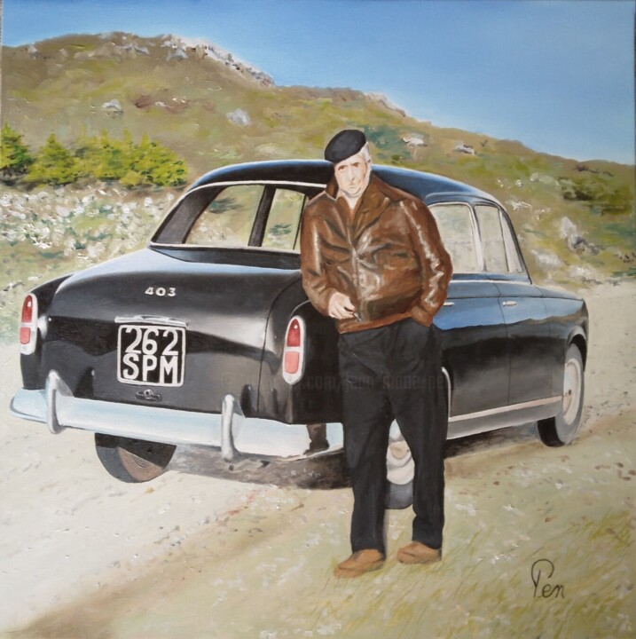Painting titled "Peugeot 403 SPM" by Pen, Original Artwork, Oil Mounted on Wood Stretcher frame