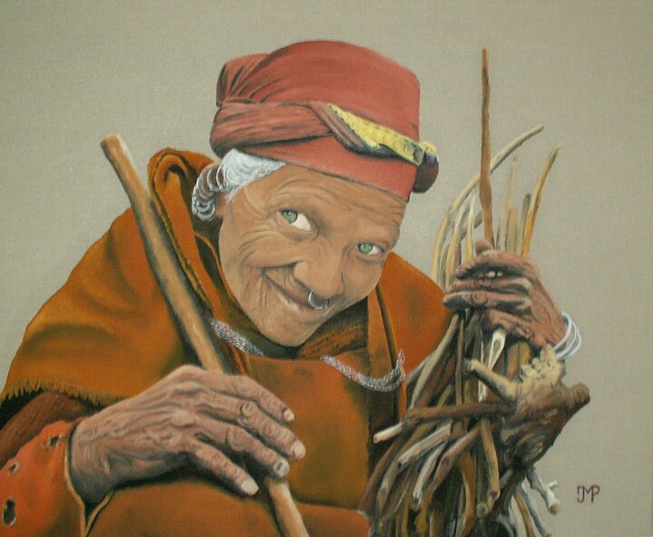 Peinture intitulée "Paysanne au fagot" par Pen, Œuvre d'art originale, Huile Monté sur Châssis en bois