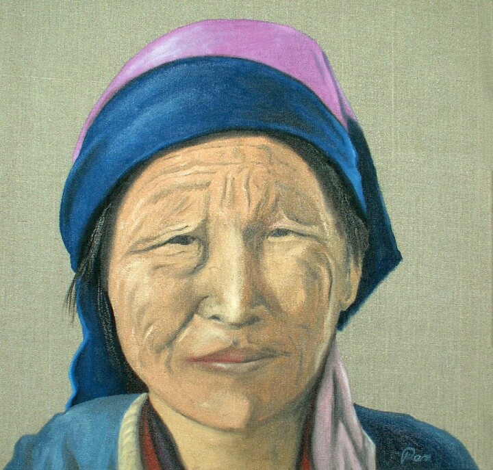 Painting titled "mongole" by Pen, Original Artwork, Oil Mounted on Wood Stretcher frame