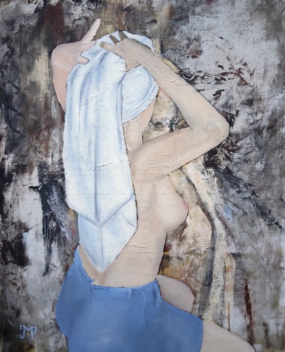 Ζωγραφική με τίτλο "Nu bleu" από Pen, Αυθεντικά έργα τέχνης, Λάδι Τοποθετήθηκε στο Ξύλινο φορείο σκελετό