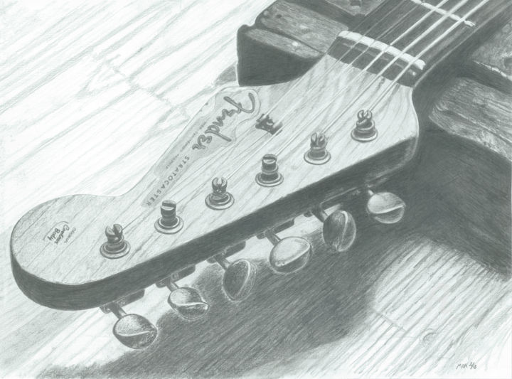 Drawing titled "Tête de Fender..." by Moa Dessins, Original Artwork, Pencil