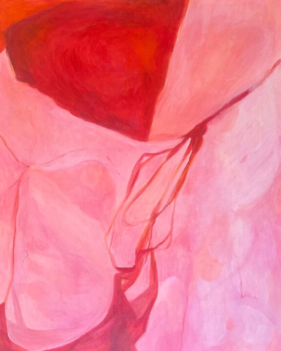 Painting titled "Pink lines" by Penelope Van Hoorn, Original Artwork, Acrylic Mounted on Wood Stretcher frame