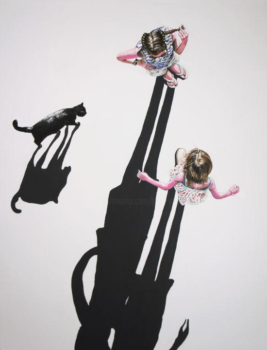 Schilderij getiteld "Le chat noir (104x1…" door Peng Nghia, Origineel Kunstwerk, Acryl