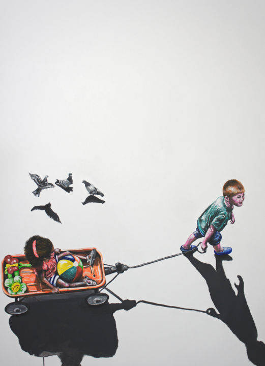 Malarstwo zatytułowany „les-pigeons-104x126…” autorstwa Peng Nghia, Oryginalna praca, Akryl