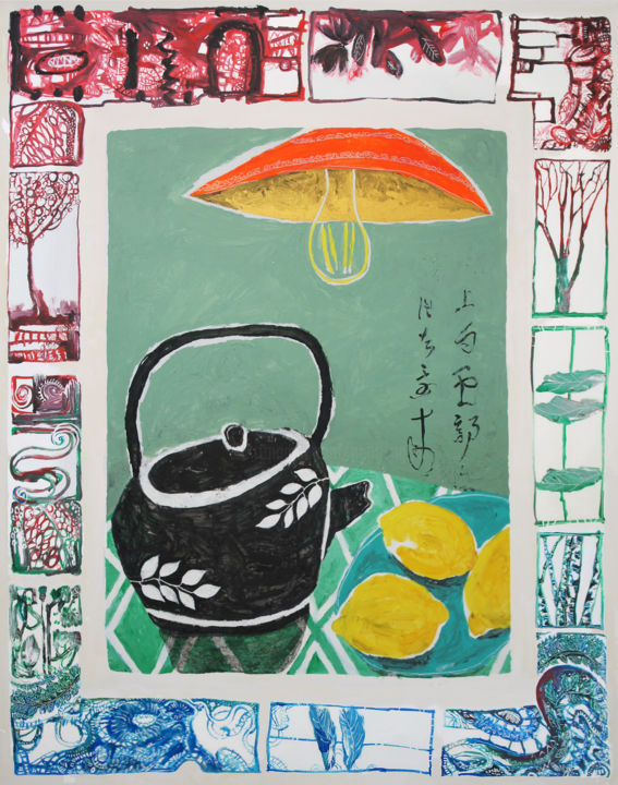 Peinture intitulée "L'heure de thé" par Peng Nghia, Œuvre d'art originale, Acrylique