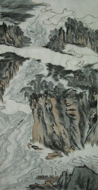 Painting titled "大好河山系列之一" by Xun Cai Peng, Original Artwork, Oil