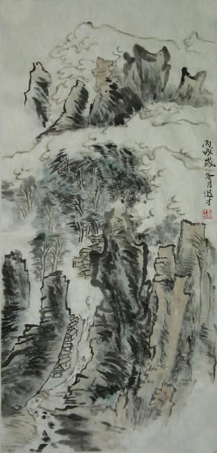 Painting titled "大好河山系列之三" by Xun Cai Peng, Original Artwork, Oil