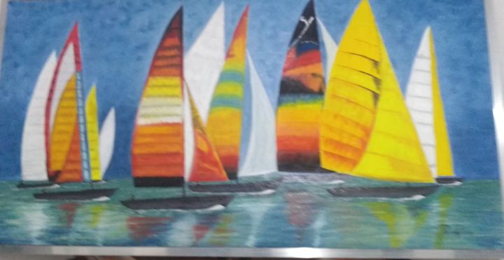 Pintura intitulada "Regatas" por Penna Ranna, Obras de arte originais, Óleo Montado em Metal