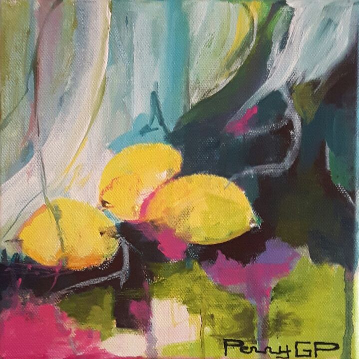 Painting titled "citrons" by Penny G Peckmann, Original Artwork, Acrylic