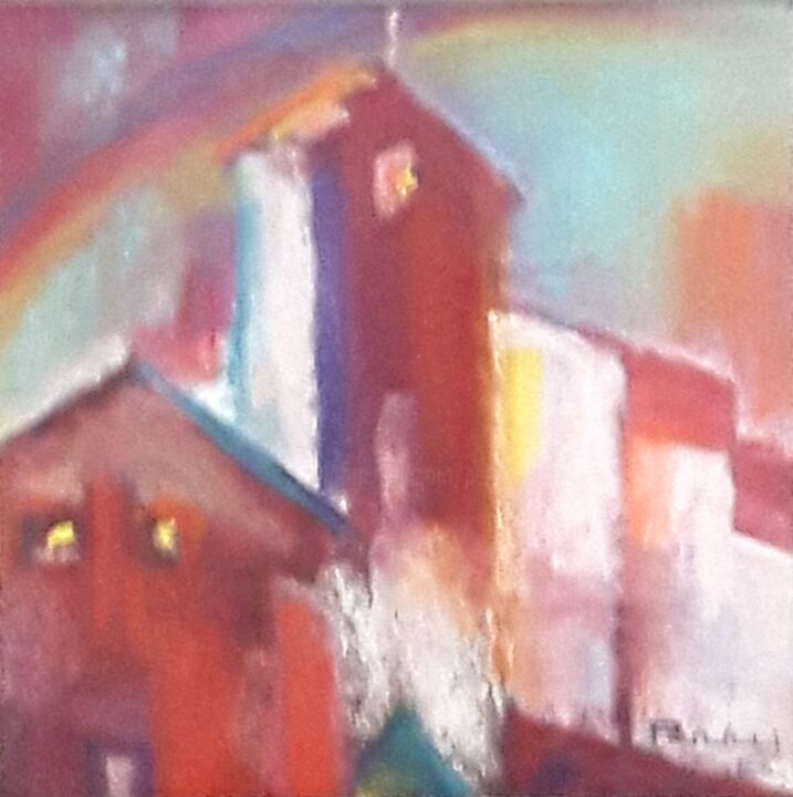 Peinture intitulée "au-coeur-du-village" par Penny G Peckmann, Œuvre d'art originale, Pastel