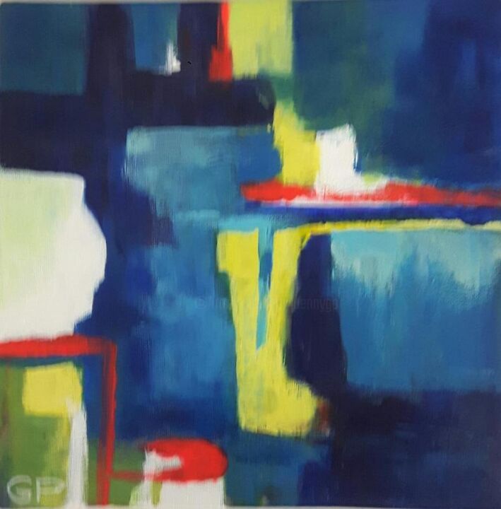 Schilderij getiteld "Bleu-Vert 2" door Penny G Peckmann, Origineel Kunstwerk, Acryl