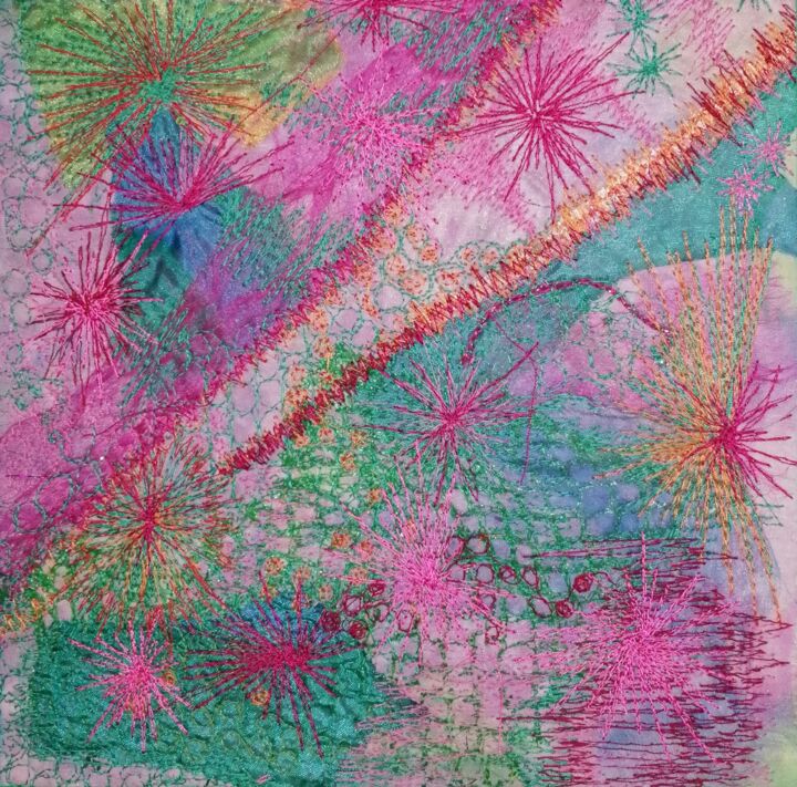 Textile Art titled "explosion de joie" by Penny G Peckmann, Original Artwork, Embroidery