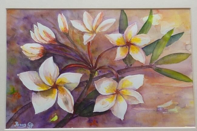 Painting titled "Fleurs de Frangipan…" by Penny G Peckmann, Original Artwork