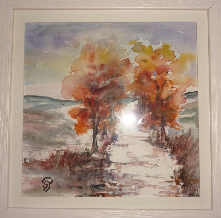 Painting titled "Chemin A 5" by Penny G Peckmann, Original Artwork, Watercolor