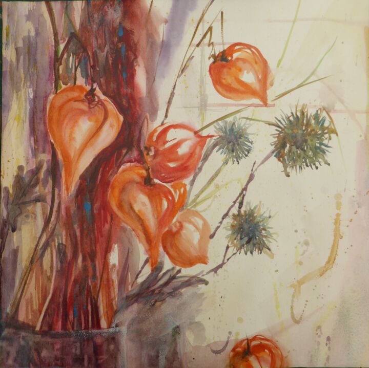 Pintura intitulada "physalis3.jpg" por Penny G Peckmann, Obras de arte originais, Aquarela