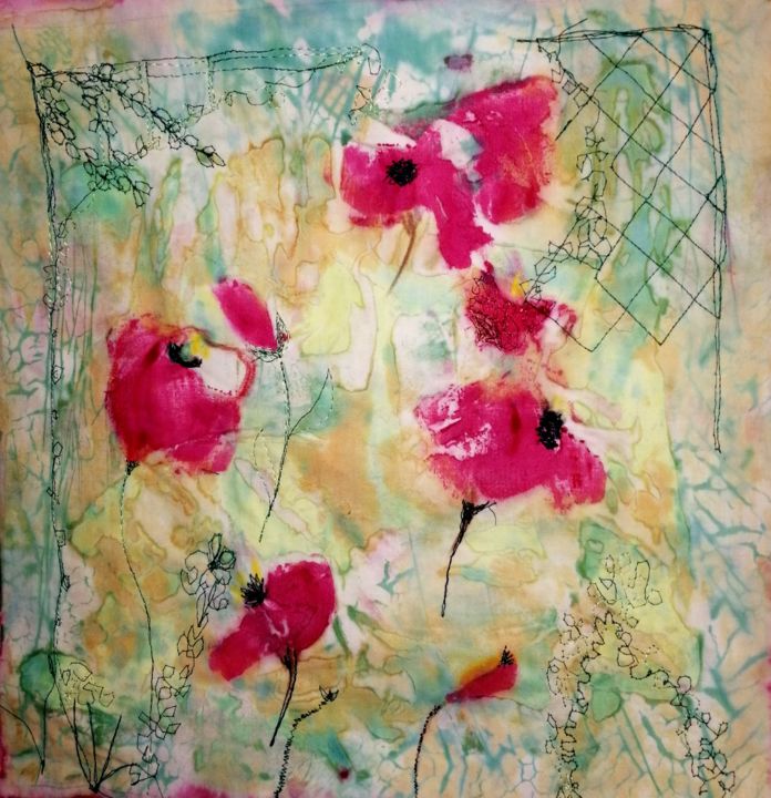 Art textile intitulée "Jolis Coquelicots" par Penny Gp, Œuvre d'art originale, Broderie