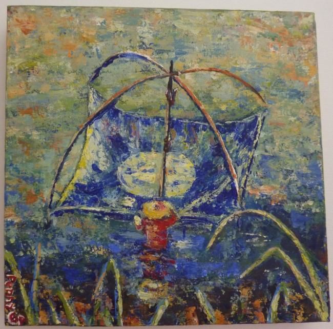 Pêche à l'Eparvier - Laos - Painting, 30x30 cm ©2008 by pennygp -
Figurative Art, Peche à l'éparvier dans le Mekong