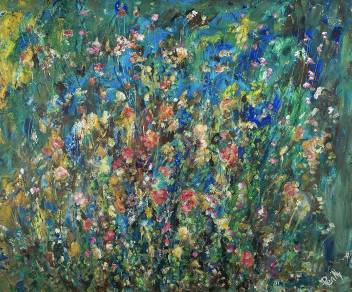 Malerei mit dem Titel "Jardin Anglais" von Pen'Ny, Original-Kunstwerk, Acryl