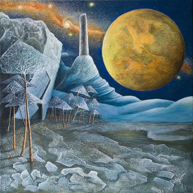 Painting titled "Winter night on Tra…" by Florin Popescu, Original Artwork
