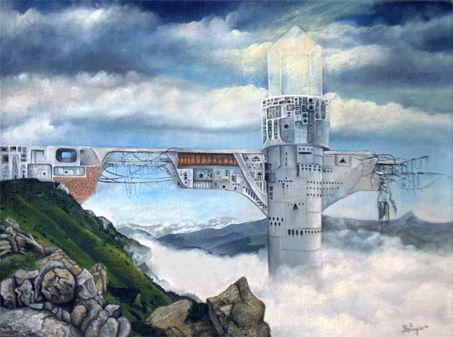 Malerei mit dem Titel "The cristal tower" von Florin Popescu, Original-Kunstwerk