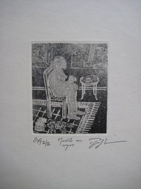 Gravures & estampes intitulée "Modèle au repos" par Georges Pentidis, Œuvre d'art originale, Gravure