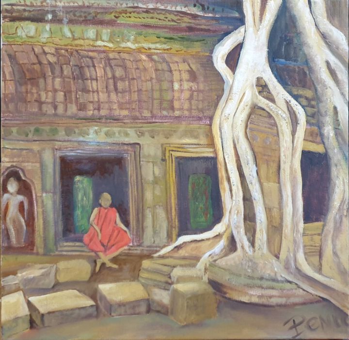 Painting titled "Racines d'Angkor" by Claude-Olga Roukavichnikoff-Pilon (Penu), Original Artwork, Oil