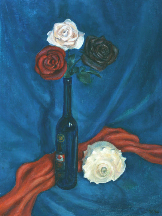 Painting titled "Tricolor roses." by Irina Green, Original Artwork, Oil
