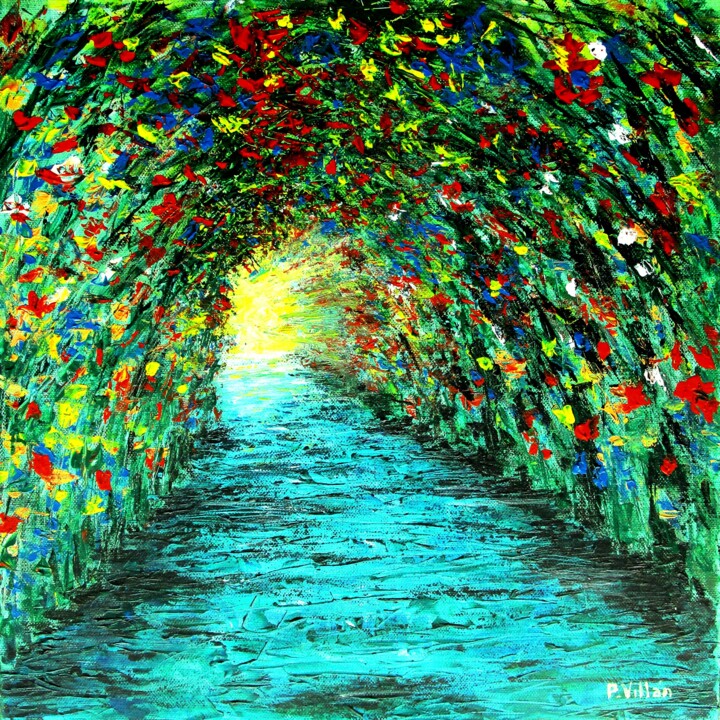 Painting titled "Flowers Tunnel" by Pepe Villan, Original Artwork, Acrylic