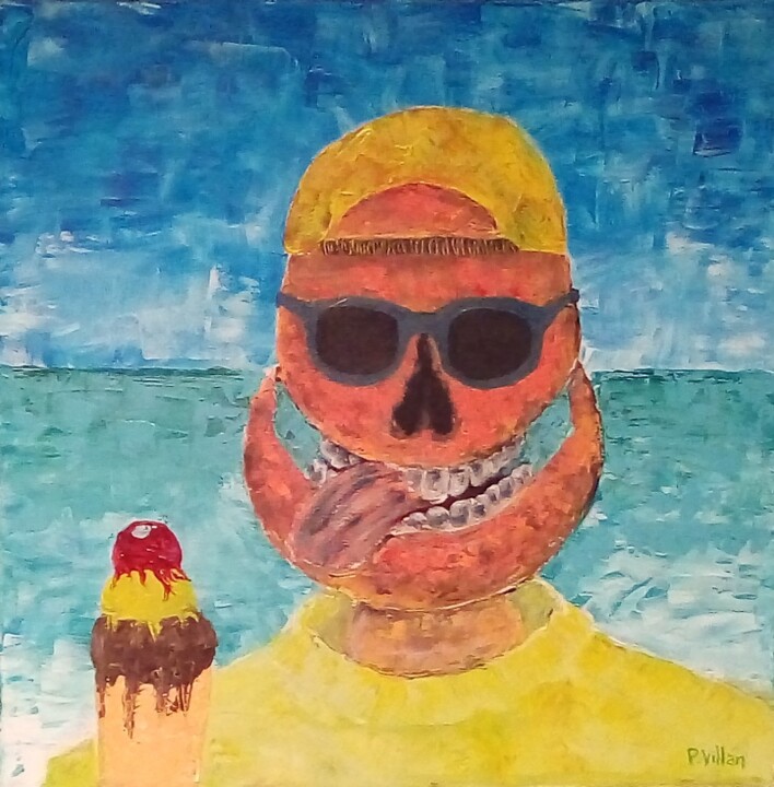 「Fat Skull」というタイトルの絵画 Pepe Villanによって, オリジナルのアートワーク, アクリル