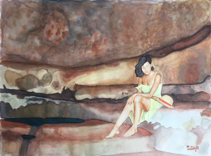 Painting titled "Romantic girl in a…" by Pepe Villan, Original Artwork, Watercolor