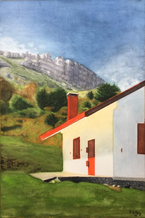 Картина под названием "Mountain retreat" - Pepe Villan, Подлинное произведение искусства, Акварель