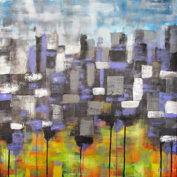 Painting titled "Skyline climatic ch…" by Pepe Villan, Original Artwork, Acrylic