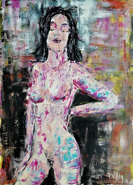 Peinture intitulée "Nude woman smiling" par Pepe Villan, Œuvre d'art originale, Acrylique