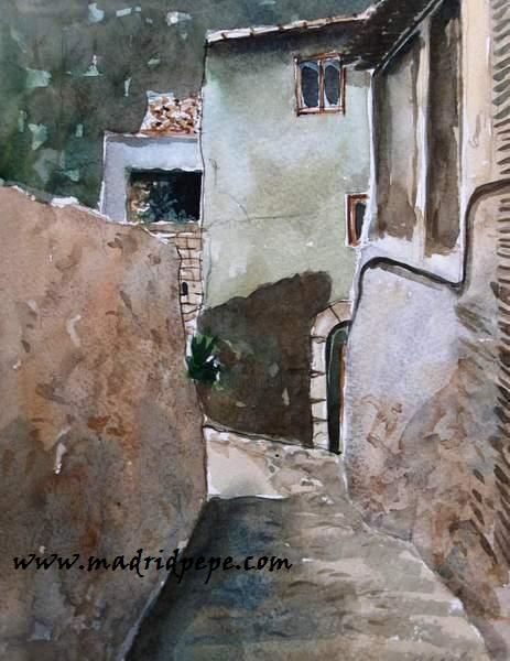 Pintura titulada "Acuarela- Calles de…" por Pepe Madrid, Obra de arte original