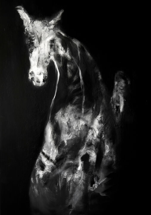 Schilderij getiteld "Study Of A Horse" door Pepijn Simon, Origineel Kunstwerk, Olie