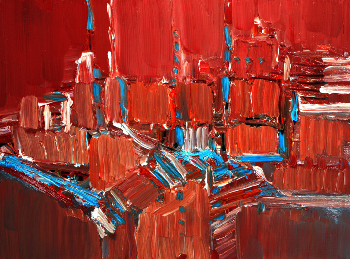 Peinture intitulée "RED CITY" par Peppeluciani, Œuvre d'art originale, Huile