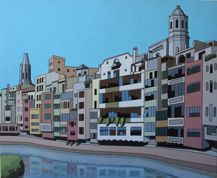 Pintura titulada "Girona" por Pep Viladric, Obra de arte original, Acrílico Montado en Panel de madera