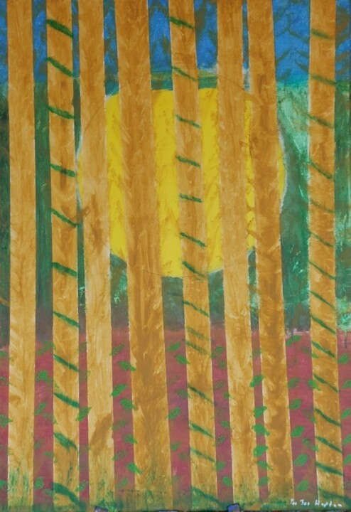 제목이 ""Bambus in der Sonn…"인 미술작품 Per Tor Heften Bis 1.8.24 In Thailand로, 원작, 아크릴 나무 들것 프레임에 장착됨