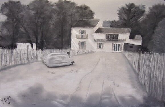 Drawing titled "La maison blanche" by Anthony Perez, Original Artwork, Pastel