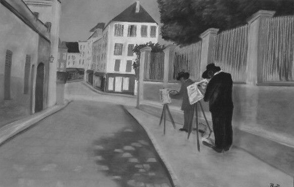 Dessin intitulée "Peintres a Montmart…" par Anthony Perez, Œuvre d'art originale, Pastel