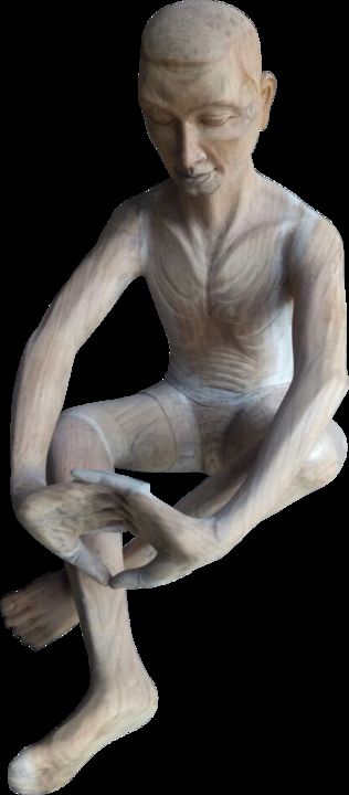Sculpture intitulée "wE aLL kNow - wOODe…" par Chirag Shah, Œuvre d'art originale, Bois