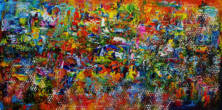 Malerei mit dem Titel "ABSTRACT,RED,YELLOW…" von Artstage, Original-Kunstwerk, Acryl