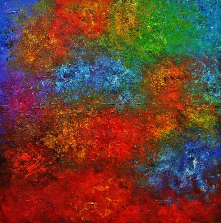 Schilderij getiteld "Abstract,red,yellow…" door Artstage, Origineel Kunstwerk, Acryl