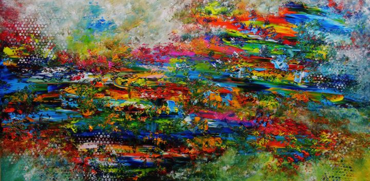 Pittura intitolato "Abstract red yellow…" da Artstage, Opera d'arte originale, Acrilico